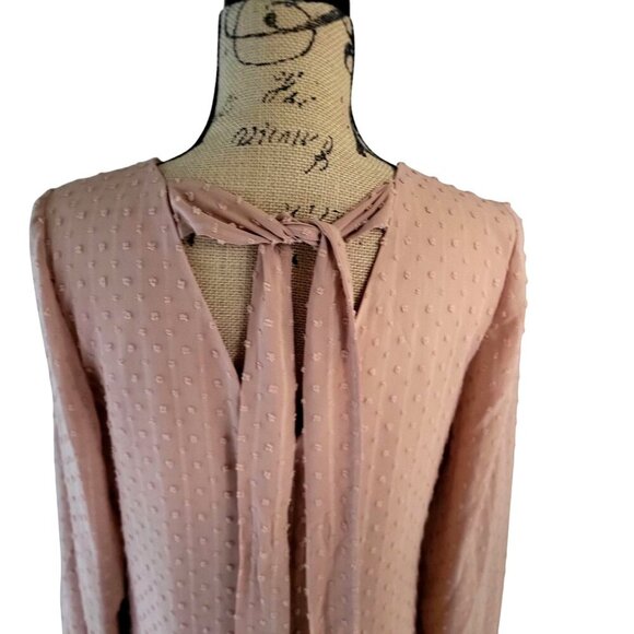 INC Hazel Wood Textured Long-Sleeve Shift V-Neck Dress Tie Back Detail - M - Picture 8 of 11